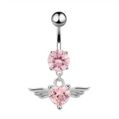 Women’s Pink Crown Heart Belly Button – Crystal Navel Piercing Jewelry
