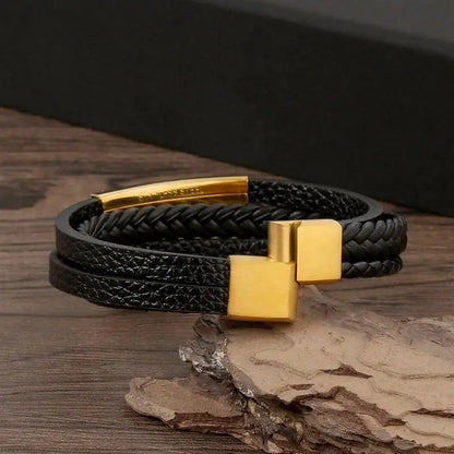 Men’s Classic Leather Bracelet – Handwoven Multi-Layer Fashion Jewelry