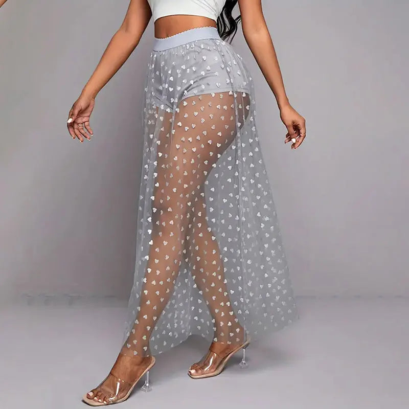 Women’s Elegant Lace Maxi Skirt Bottom – Sexy See-Through Black High Waist Party Skirt