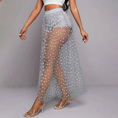 Women’s Elegant Lace Maxi Skirt Bottom – Sexy See-Through Black High Waist Party Skirt