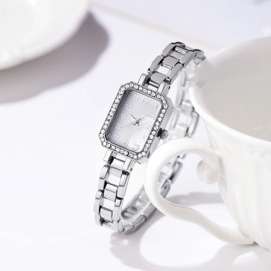 Women’s Square Digital Quartz Watch | Diamond Look | Gold Tone