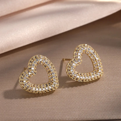 Women’s Loving Heart Zirconia Stud Earrings – Silver Crystal Jewelry