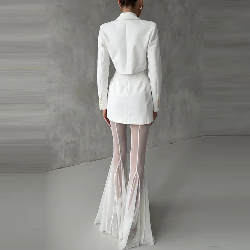 Women’s High Waist Flared Pants – Elegant Slim Fit Patchwork Transparent Bottoms