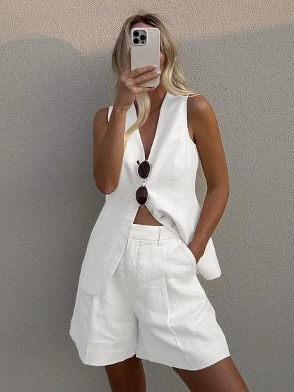 Women’s Cotton Linen Set | Casual Commuter Summer Two-Piece Outfit