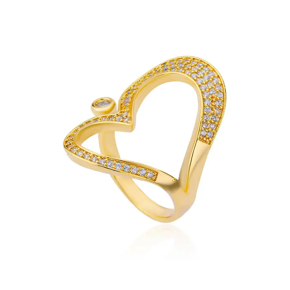 Women’s Gold Stainless Steel Heart Ring – Adjustable Imitation Open Band
