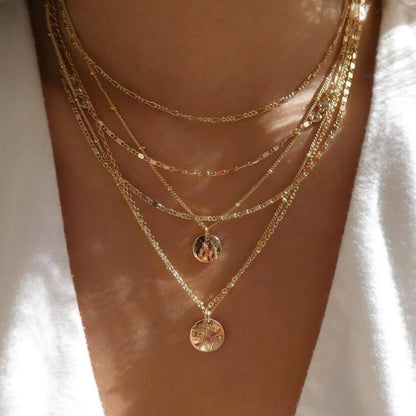 Women’s Jewelry Boho Layered Crystal Pendant Necklace | Vintage | Gold Tone | Trendy