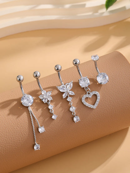 Women’s Belly Button – 5pcs Dangled Butterfly & Heart Navel Piercing Body Jewelry