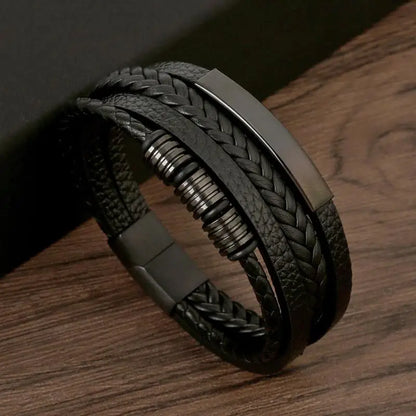 Men’s Classic Leather Bracelet – Handwoven Multi-Layer Fashion Jewelry