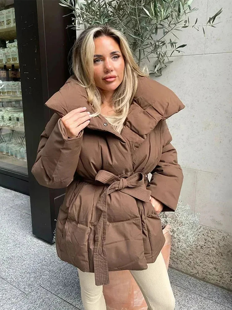 Women’s Cotton Outerwear – Short Lace-Up Warm Puffer Jacket