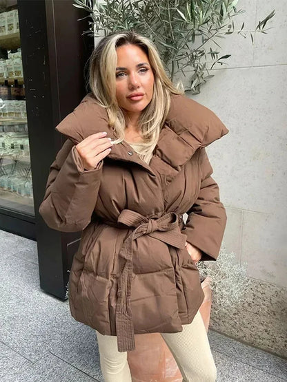 Women’s Cotton Outerwear – Short Lace-Up Warm Puffer Jacket