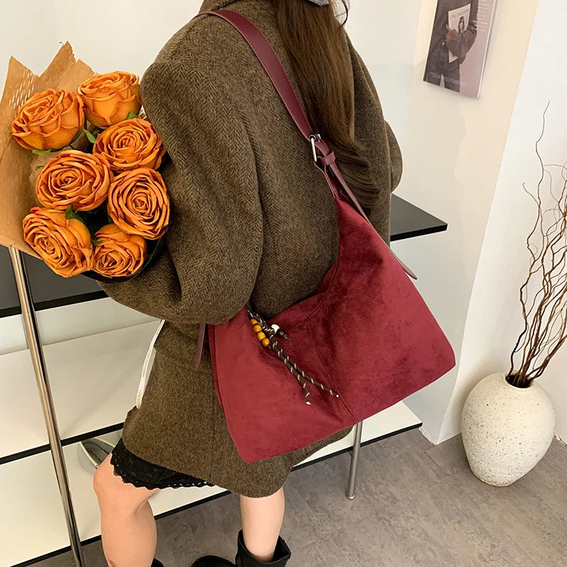 Women’s Shoulder Bag | Faux Suede | Large Capacity | Retro