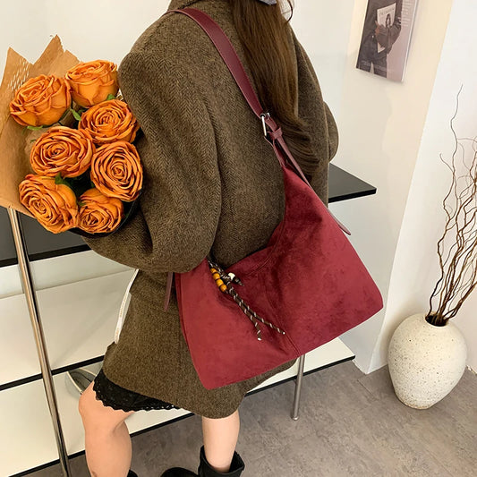 Women’s Shoulder Bag | Faux Suede | Large Capacity | Retro