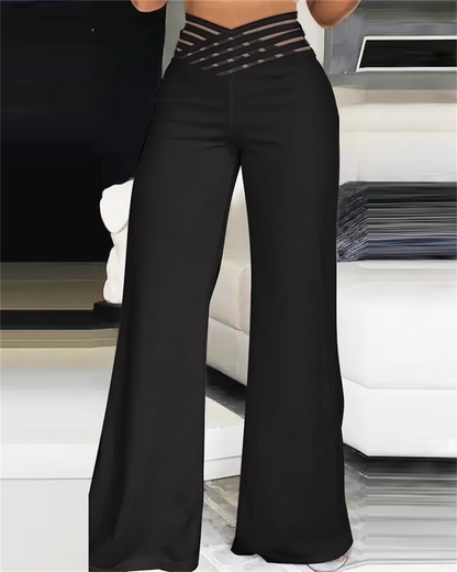 Women’s High Waist Hollow Out Pants Bottom – Retro Bootcut Y2K Trousers, Korean Style Casual Baggy Outfit for Spring & Summer