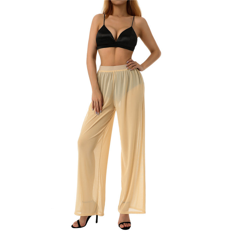 Women’s Cover-Up Pants Bottom – Sheer See-Through Bikini Swimsuit Cover-Up with Elastic Waist and Wide Leg Palazzo Style