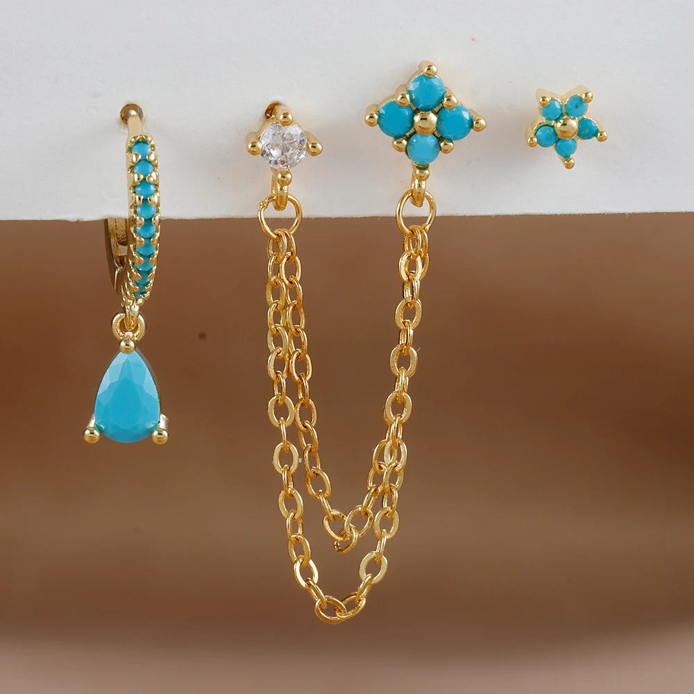 Women’s 3PCS Butterfly Crystal Earrings – Gold Stainless Steel CZ Cartilage Piercing Jewelry