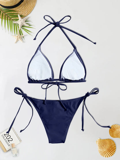 Women’s Navy Blue Swimwear Thong Bikini