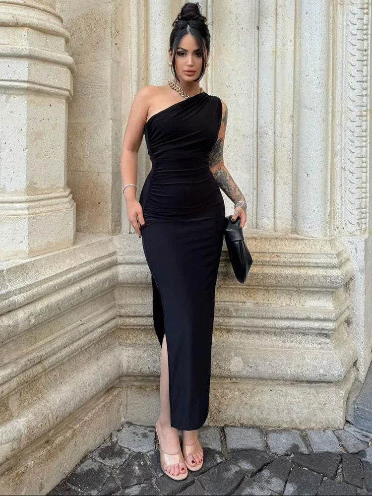 Women’s Black Backless Maxi Dress – Sexy Sleeveless Split Elegant Party Dress