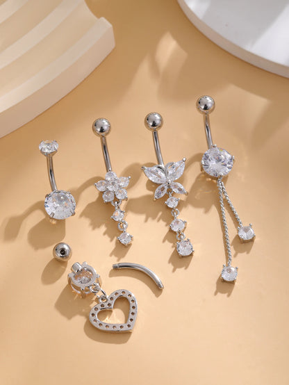 Women’s Belly Button – 5pcs Dangled Butterfly & Heart Navel Piercing Body Jewelry