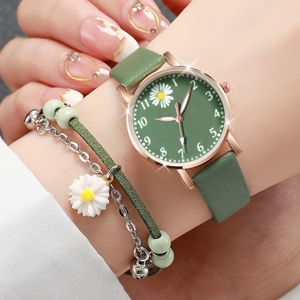 Women’s Watch Jewelry Set | Arabic Dial | Leather Strap | Quartz