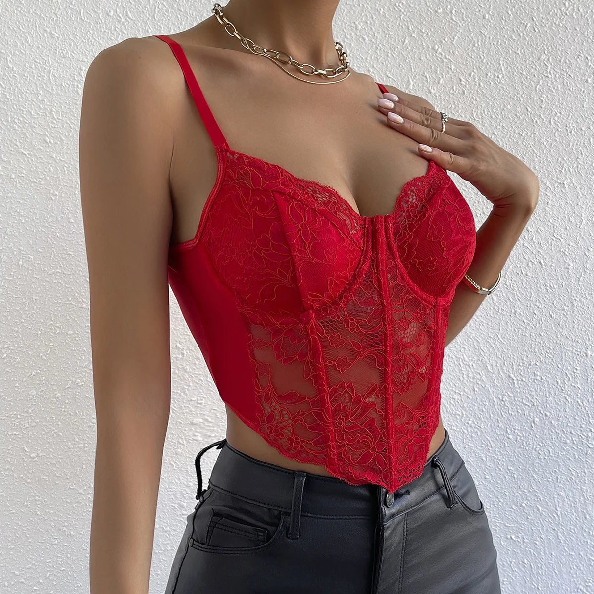 Women’s French Sexy Lace Underwire Crop Top | Fishbone Corset | Backless V-Neck Elegant Hottie Perspective Top