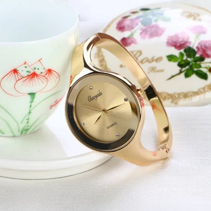 Women’s Minimal Cuff Quartz Watch | Casual | Gold Tone | Round Dial