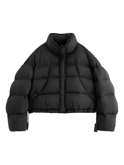Women’s Short Puffer Outerwear – Glossy Stand Collar Jacket