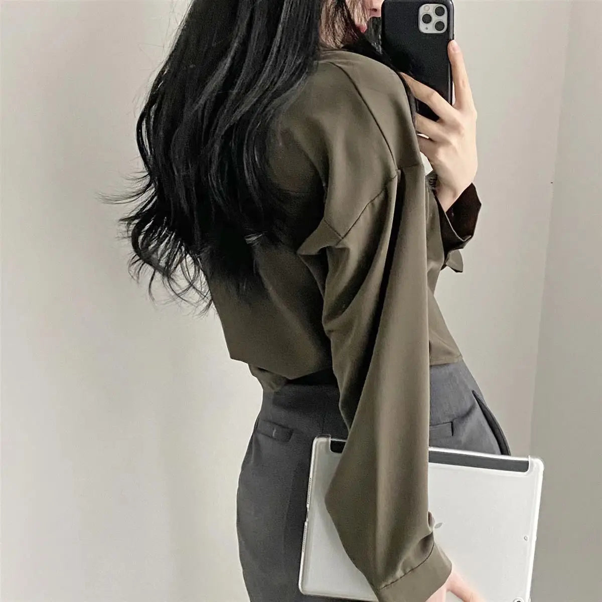 Women’s Long Sleeve Shirt & Blouse – Single Breasted OL Casual Solid Short Top | Elegant Fashion
