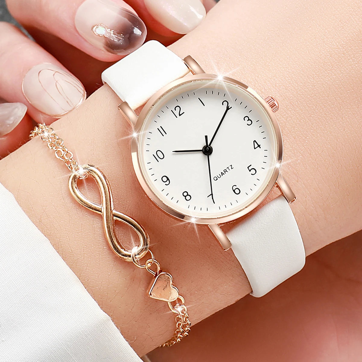 Women’s Watch Jewelry Set | Elegant | Arabic Dial | Leather Band Watch