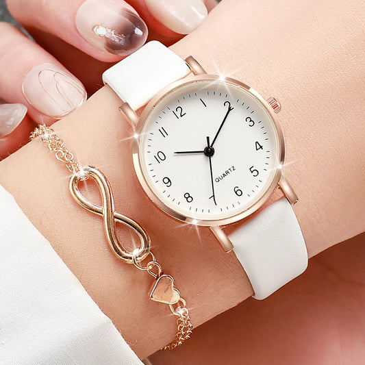 Women’s Watch Jewelry Set | Elegant | Arabic Dial | Leather Band Watch