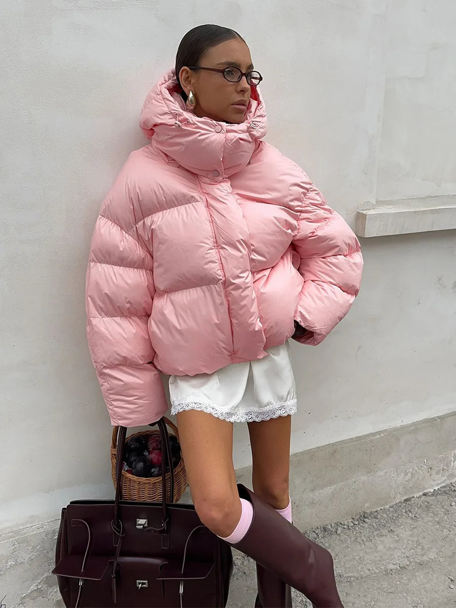 Women’s Padded Puffer Outerwear – Short Fluffy Hooded Jacket