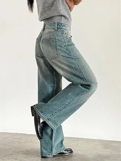 Women’s Jeans Bottom – Low Waist Straight Denim Pants with Pockets Casual Y2K Streetwear