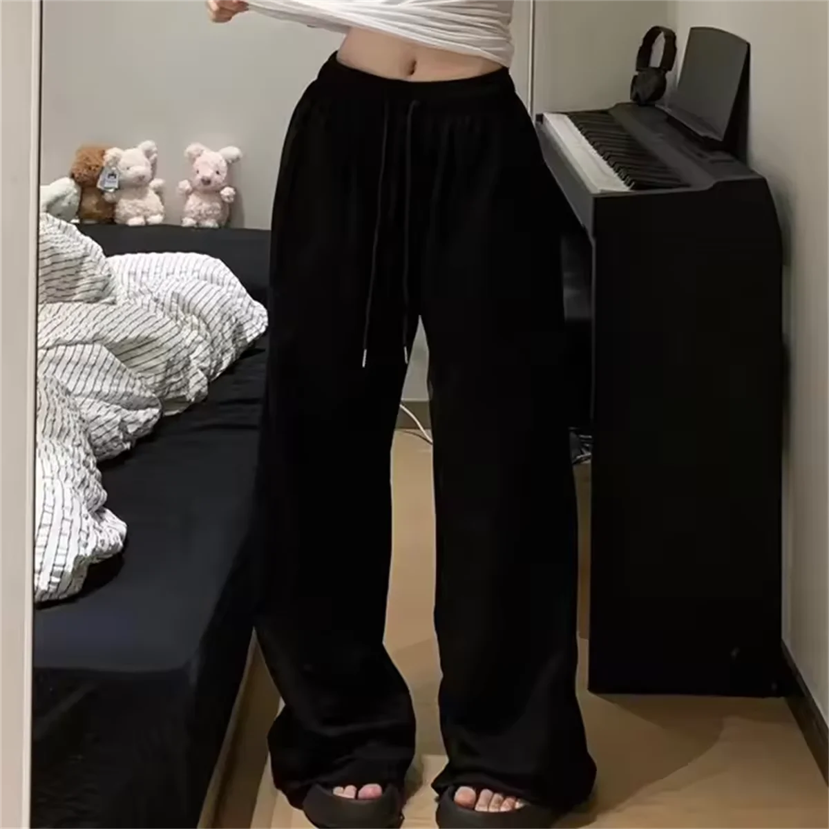 Women’s Harajuku Wide Leg Bottom – Oversized Baggy Sweatpants, Solid Casual Streetwear Sport Trousers