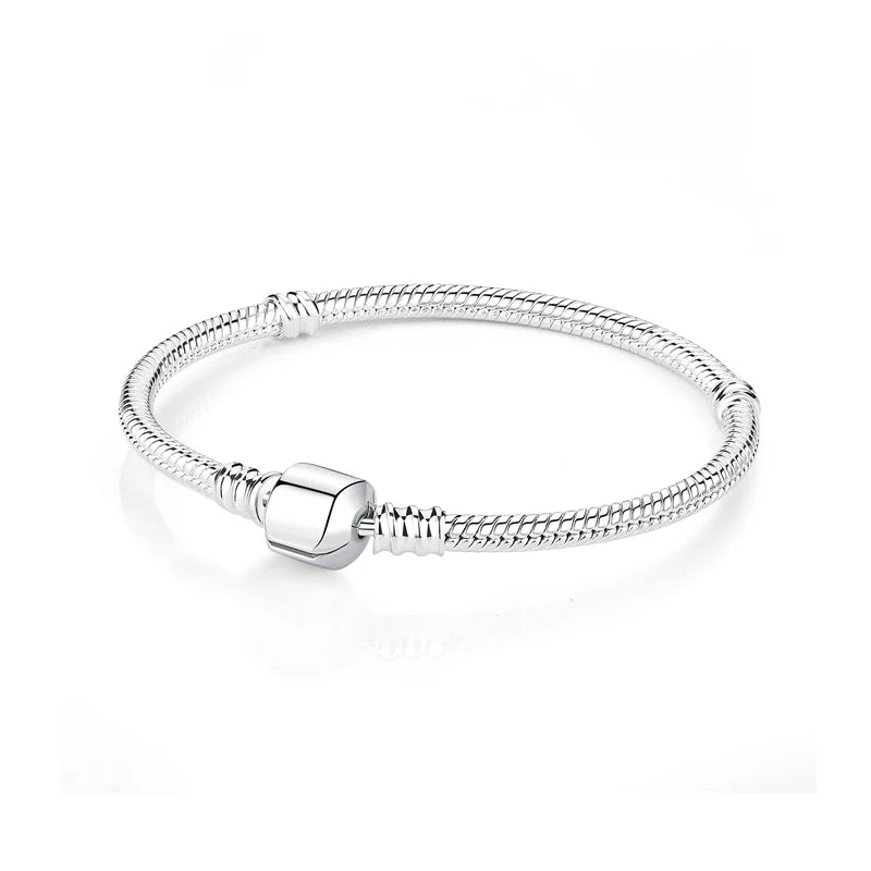 Women’s 925 Sterling Silver Bracelet – Rose Gold Snake Chain with Heart Charm Beads Jewelry