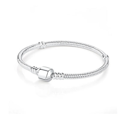 Women’s 925 Sterling Silver Bracelet – Rose Gold Snake Chain with Heart Charm Beads Jewelry