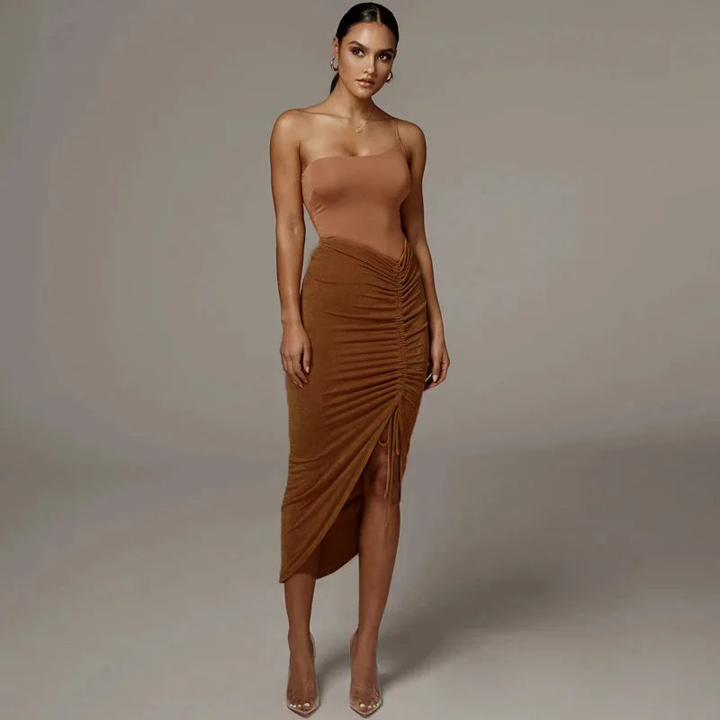 Women’s Asymmetrical Skirt Bottom – High Waist Pleated Slim Wrap Hip Irregular Pencil Skirt