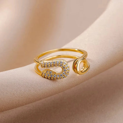 Women’s Gold Stainless Steel Heart Ring – Adjustable Imitation Open Band