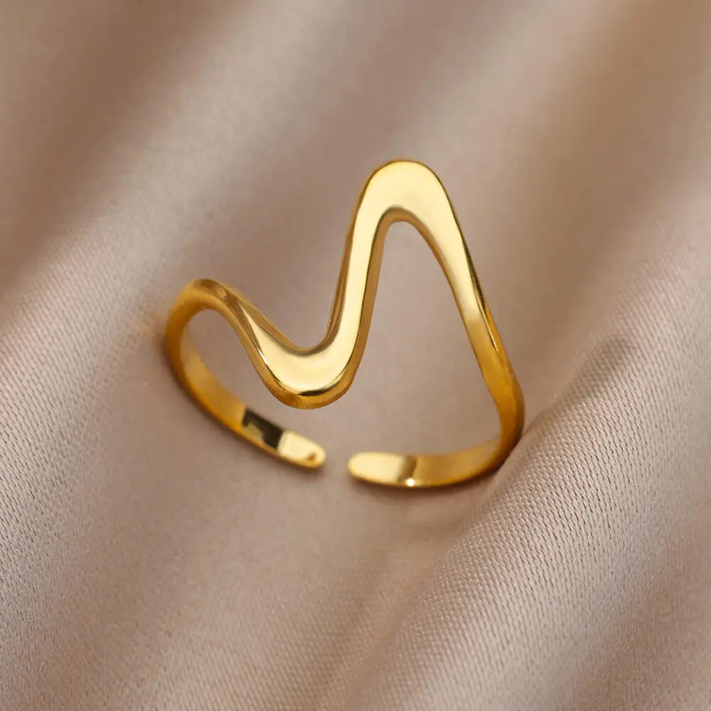 Women’s Jewelry Geometric Wave Adjustable Ring | Vintage | Gold Tone | Aesthetic