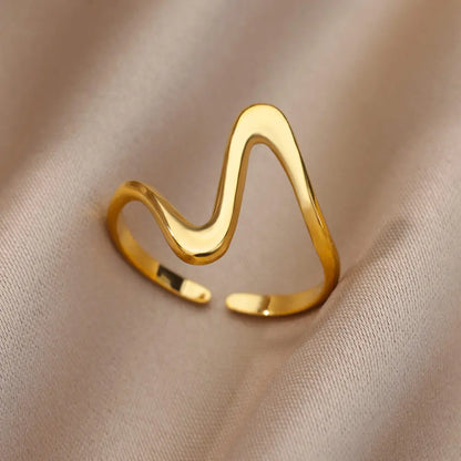 Women’s Jewelry Geometric Wave Adjustable Ring | Vintage | Gold Tone | Aesthetic