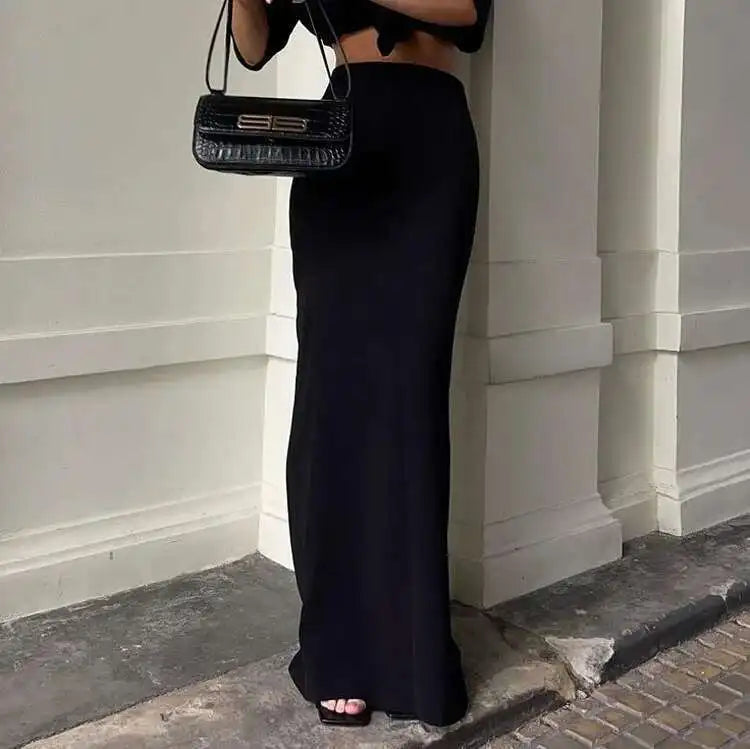 Women’s Elegant Black Maxi Skirt Bottom – High Waist Seamless Long Straight Skirt for Summer Casual Wear