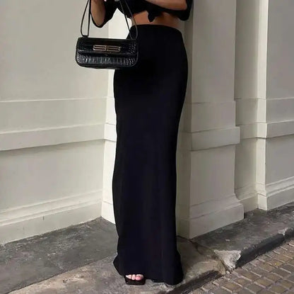 Women’s Elegant Black Maxi Skirt Bottom – High Waist Seamless Long Straight Skirt for Summer Casual Wear