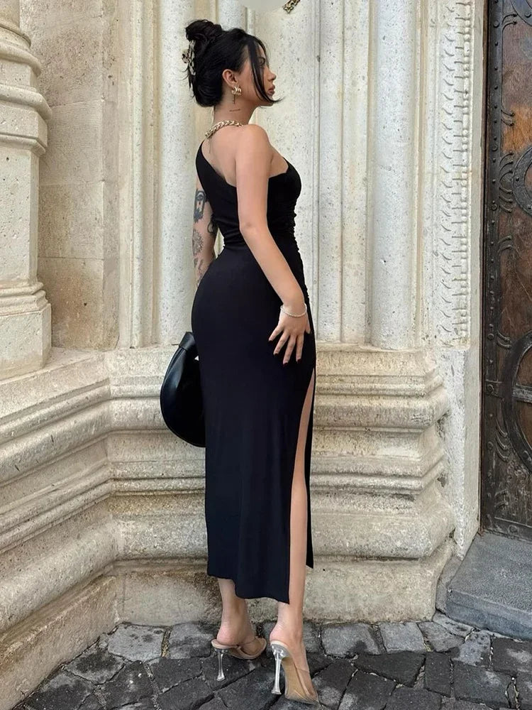 Women’s Black Backless Maxi Dress – Sexy Sleeveless Split Elegant Party Dress