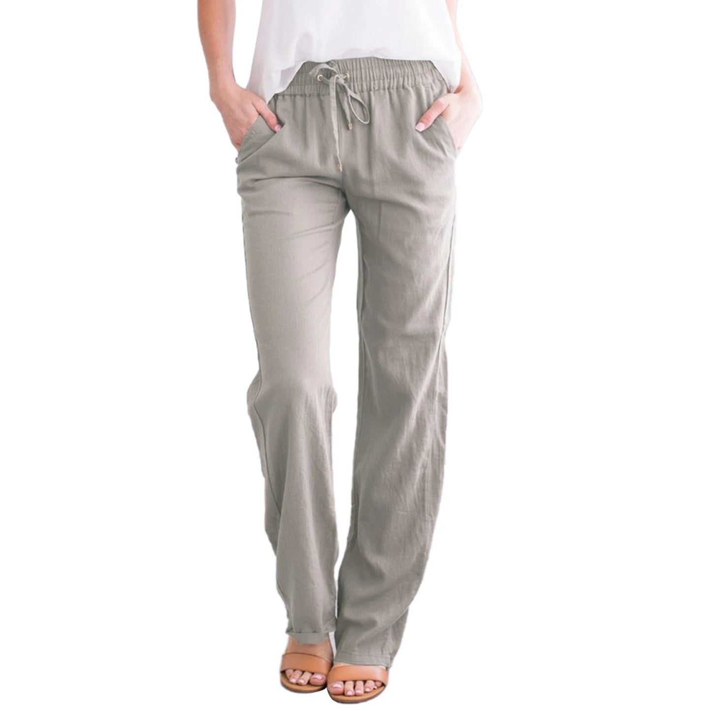Women’s Loose Wide Leg Pants Bottom – Casual Solid Color Drawstring Trousers