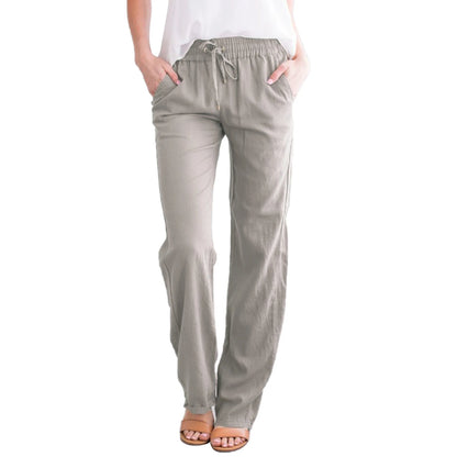 Women’s Loose Wide Leg Pants Bottom – Casual Solid Color Drawstring Trousers