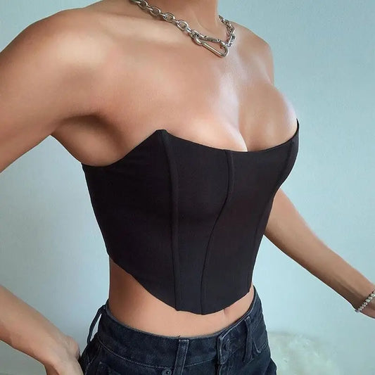Women’s Sleeveless Off-Shoulder Velvet Corset Crop Top | Sexy Backless Bustier Vest | Solid Fashion Party Top