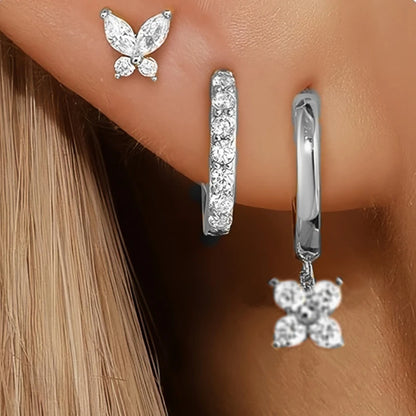 Women’s Luxury Star Pendant Earrings – 3PCS Stainless Steel Zircon Piercing Stud Jewelry