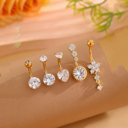 Women’s Belly Button – 5pcs Dangled Butterfly & Heart Navel Piercing Body Jewelry