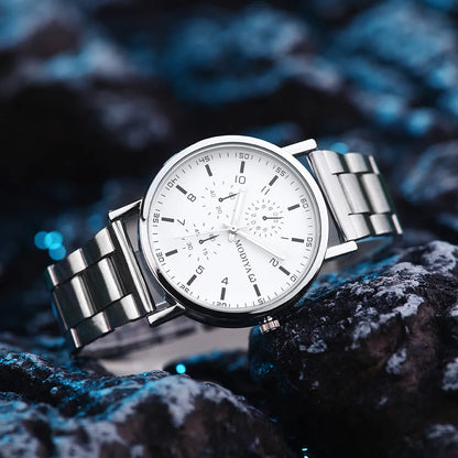 Men’s Casual Stainless Steel Watch – Round Dial Luxury Business Wristwatch