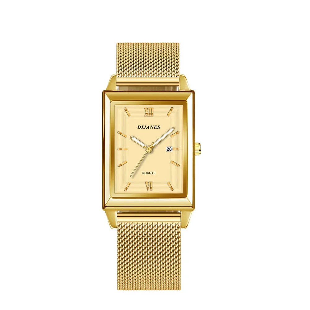 Men’s Luxury Rectangle Quartz Watch – Stainless Steel Business Casual Wristwatch