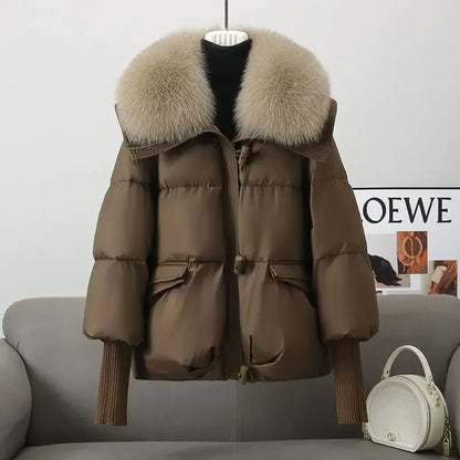 Women’s Padded Puffer Outerwear – Short Fur Collar Cotton Jacket