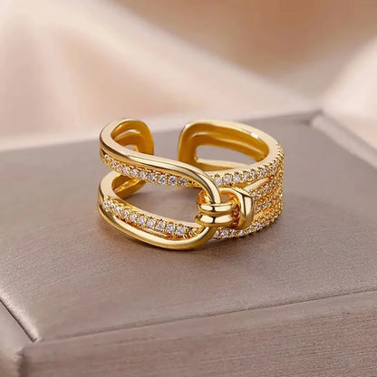 Women’s Gold Stainless Steel Heart Ring – Adjustable Imitation Open Band